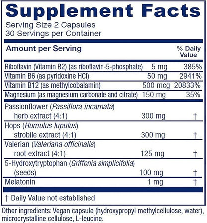 Vitanica Sleepblend, Non Habit Forming Sleep Support Supplement, with Melatonin, Valerian Root, Passionflower and Hops, Vegan, 60 Capsules
