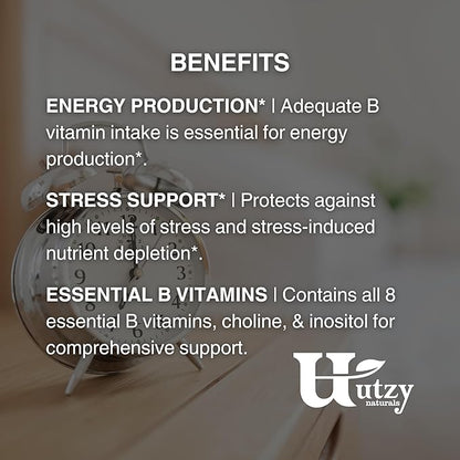 Vitamin B Complex | Contains All 8 Essential B Vitamins | with Choline and Inositol | 60 Capsules