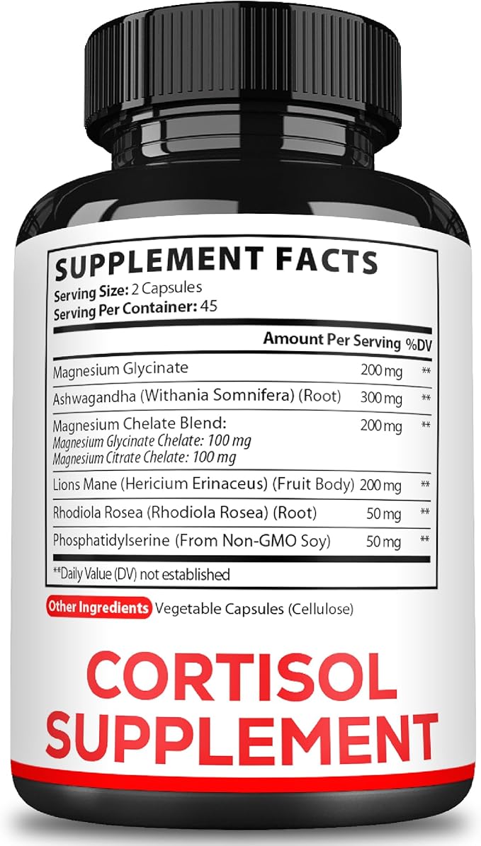 Satoomi 7in1 Cortisol Supplement - Magnesium Glycinate with Ashwagandha, Magnesium Glycinate and Citrate - Mood & Rest Well & Resilience - 90 Capsules for 45 Days