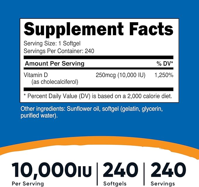 Nutricost Vitamin D3 10,000 IU, 240 Soft Gel Caps (2 Bottles)