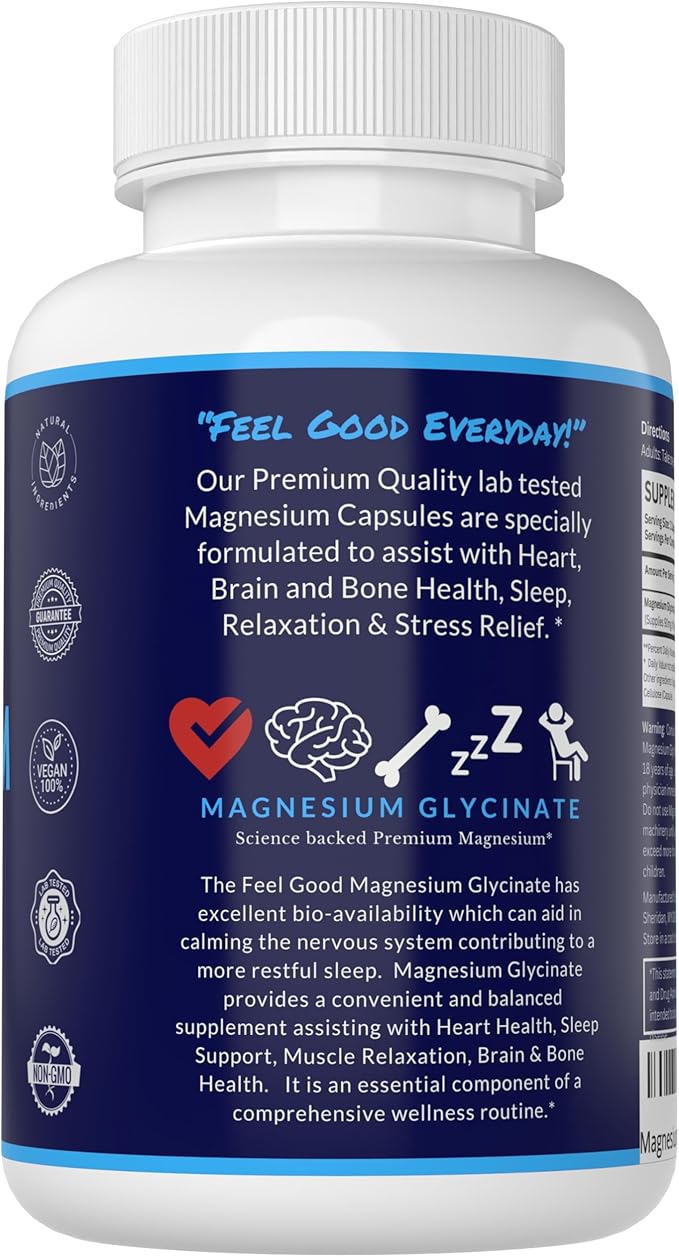 Magnesium Glycinate 500mg Pure Night Sleep, 120 Capsules, High Absorption - Non-GMO, Gluten Free, Vegan, Organic - Supplement for Sleep, Heart Health Nerves, Bones, Muscles - Massive 4 Month Supply