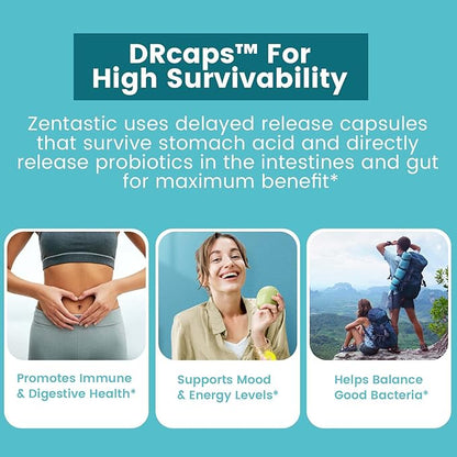 Zentastic Probiotics & Prebiotics Supplement - 50 Billion CFU - for Men & Women’s Immune & Digestive Health - 16 Strains - Shelf Stable - 300 Delayed Release Veggie Capsules