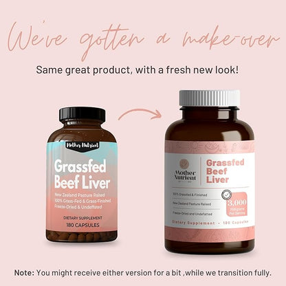 Mother Nutrient Grass Fed Beef Liver Capsules Sourced from Pasture-Raised Beef in New Zealand — Vitamins A and B12 w/Iron, Protein, and More - 45-Day Supply-180 Capsules