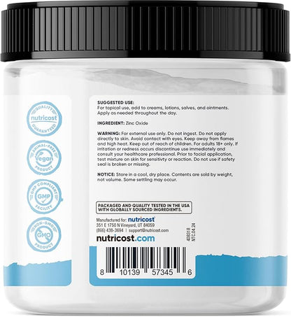 Nutricost Zinc Oxide Powder (500 Grams) 100% Pure, No additives - Vegan, Non-GMO, Nutricost Essentials