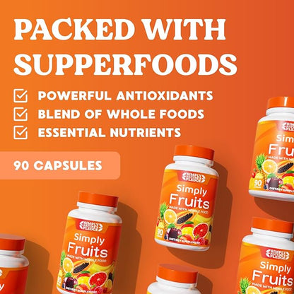 Simply Nature's Pledge - 90 Fruit Capsules - Made with Whole Food Superfoods, Packed with 25 Different Fruits - 100% Soy Free