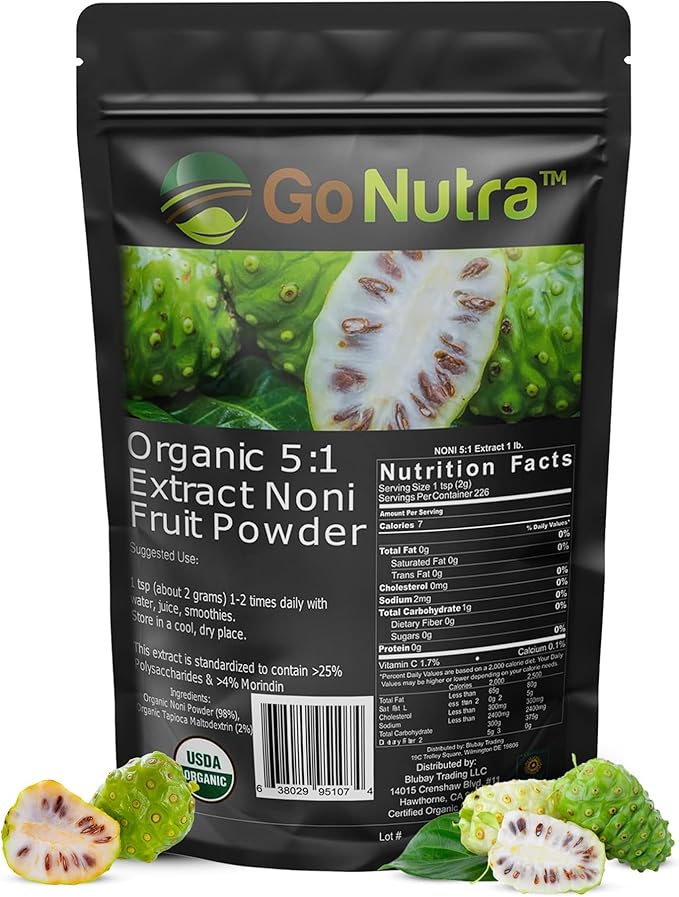 Go Nutra Noni Fruit Powder Organic 5:1 Extract Pure 1lb. (16 oz) Superfood Noni Powder