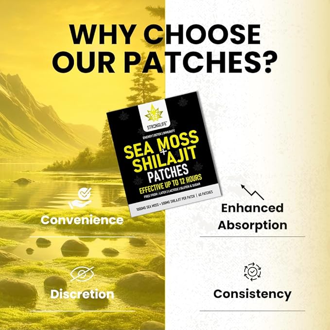 Stronglife Shilajit 500mg & Sea Moss 1000mg Transdermal Patches – 60 Patches High Absorption, Like Capsules and Resin, Easy to Use, Long-Lasting,