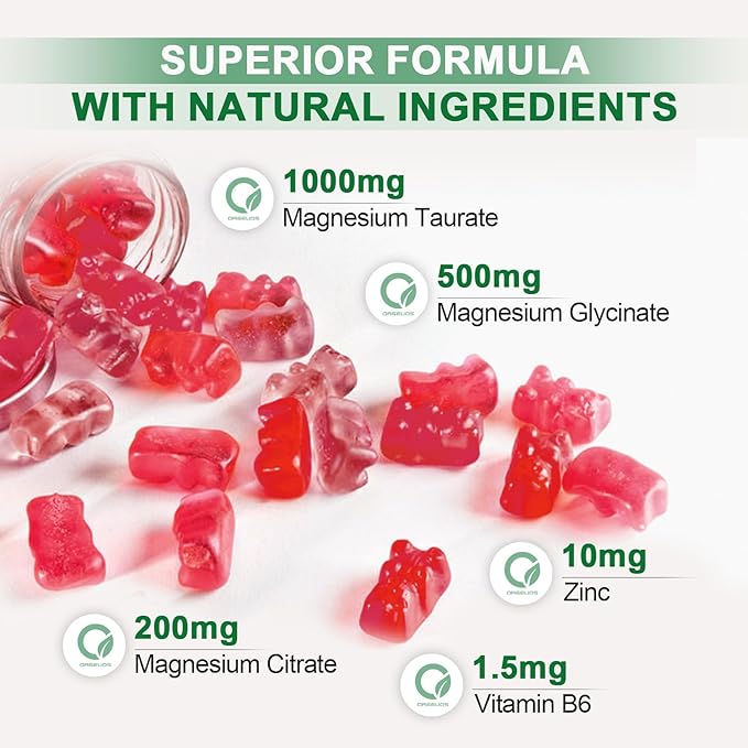 Magnesium Taurate Gummies with Magnesium Taurate, Magnesium Glycinate & Magnesium Citrate-for Heart Health, Muscles Function, Mood Support-Vegetarian, Non-GMO