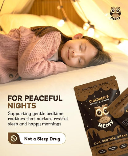Remy Kids Protein Sleep Aid Supplements, Melatonin-Free Formula, Lactium®, L Theanine, VIT D, B6, Calcium & Herbal Extracts Sleep Aid for Kids, Balanced Nutritional Drink, Non GMO & Preservatives