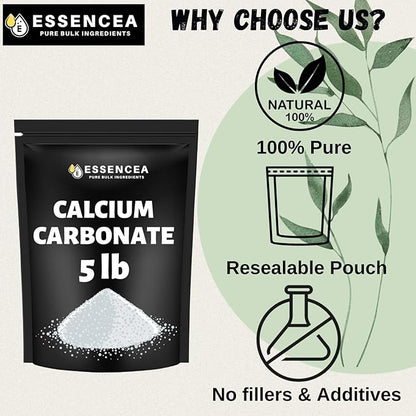 Calcium Carbonate 5lb by Essencea Pure Bulk Ingredients | Calcium Supplement | Chalk Powder | Food Preservative (80 Ounces)