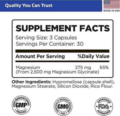 Magnesium Glycinate – Gentle & Highly Absorbable Magnesium for Sleep, Muscle Relaxation & Heart Health | Chelated Magnesium Complex for Energy & Bone Support | 90 Capsules