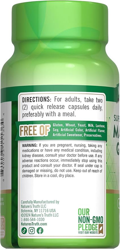 Nature's Truth Magnesium Glycinate Capsules | 200mg | 60 Count | Chelated Superior Absorption Formula | Non-GMO & Gluten Free Supplement