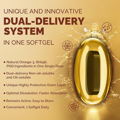 Ubiquinol CoQ10 600 MG Softgels with Omega-3 & Shilajit & PQQ, Advanced Dual-Delivery Coenzyme-Q10, Active CoQ10 Ubiquinol Supplement for Fertility, Antioxidant, Heart, Brain & Energy, 60 Servings