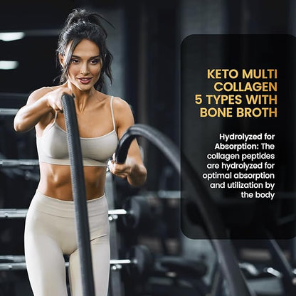 Multi Collagen Protein Powder 16.2 oz (4 Pack) | 5 Types with Bone Broth, Hydrolyzed Peptides, Biotin & MCT Oil, Unflavored, Supports Skin, Hair, Nails, Joints & Gut Health, Keto Friendly