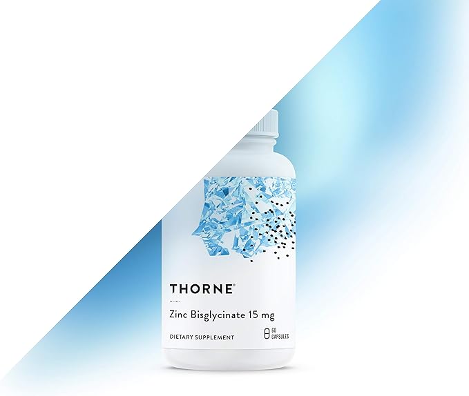 THORNE Zinc Bisglycinate 15mg - Daily Support for Skin, Eye & Immune System Health* with Zinc Supplement Capsules - 60 Capsules