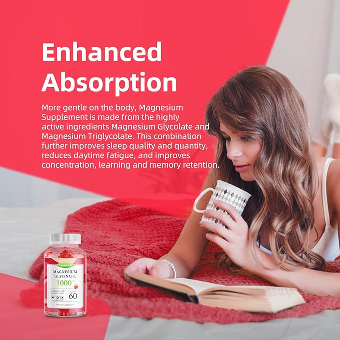 Magnesium Glycinate Gummies 1000mg - for Adults Magnesium Potassium Supplement with Vitamin D, B6, CoQ10 for Calm Mood & Sleep Support - 120 Strawberry Flavor-2 Pack