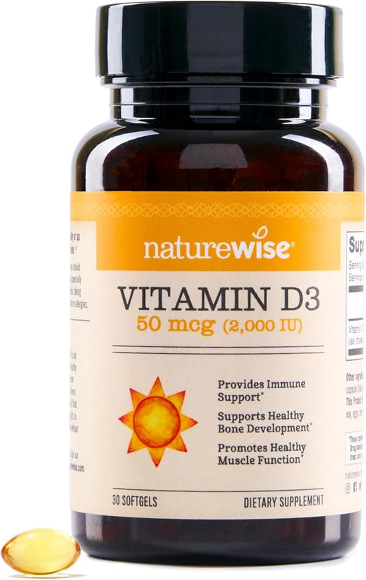 NatureWise Vitamin D3 2000iu (50 mcg) 30-Day Supply for Immune Support, Healthy Muscle Function, and Bone Health - Non-GMO, Gluten Free in Organic Extra Virgin Olive Oil, (Mini Softgel), 30 Count