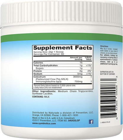 Symbiotics Colostrum Plus Powder Supplement for Immunity Support, 6.3 Ounces (180 g)