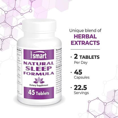 Supersmart - Natural Sleep Formula (Advanced Formula) - with L-Tryptophan, Valerian Root, Hop, Eschscholzia Californica - Herbal Supplement | Non-GMO & Gluten Free - 45 Tablets