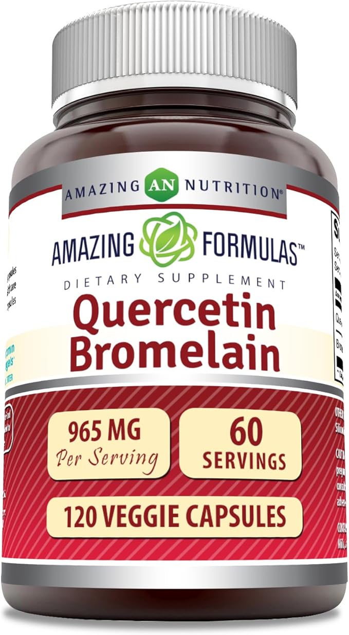 Amazing Formulas Quercetin 800mg with Bromelain 165mg, 120 Veggie Capsules Supplement | Non-GMO | Gluten Free | Made in USA