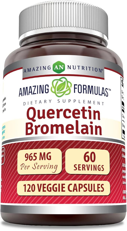 Amazing Formulas Quercetin 800mg with Bromelain 165mg, 120 Veggie Capsules Supplement | Non-GMO | Gluten Free | Made in USA