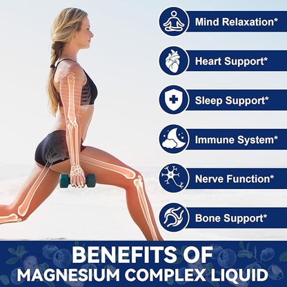 Magnesium Glycinate Liquid Drop 21 in 1 Magnesium Complex with Vitamin D3,K2,B6 & B12 Plus L-Theanine Omega-3 Sea Moss Extract for Energy,Sleep,Joint,Heart Health Sugar Free 2 Fl Oz （Pack of 2）