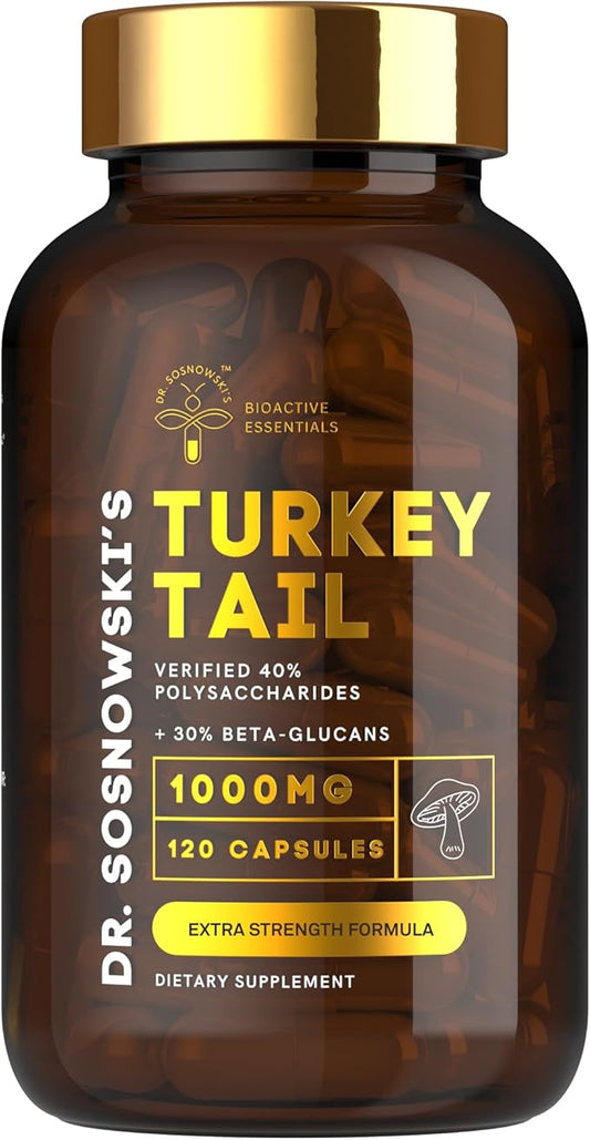 Dr Sosnowski's BioActive Turkey Tail Mushroom Capsules | Potent 1000mg High Strength Turkey Tail Extract (120 Capsules)