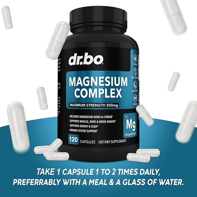 Magnesium Complex Supplement Capsules 500mg - Support Energy, Relaxation, Leg Cramps & Legs - Help Aid Muscle Support Supplements - High Absorption Premium Mag Citrate Oxide - 120 Capsules