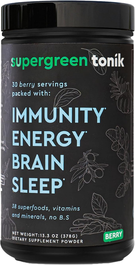 100% Natural Greens Superfood Powder – Daily Supplement with 38 Superfoods, Vitamins and Minerals – Supports Energy, Stress and Immunity – 30 Days 360 Grams Berry Flavor (1 Tub)