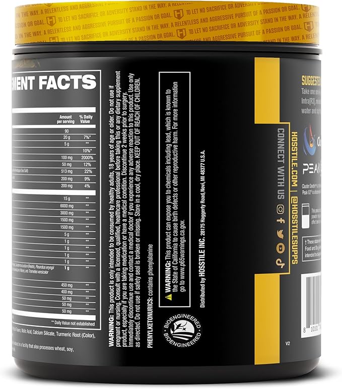 HOSSTILE Intra[R3] Intra Workout Powder, Intra Workout Carb, EAA & BCAA Drink, Enhance Energy & Endurance, Improve Muscle Recovery, Build Lean Muscle, Pineapple Rush, 20 Servings