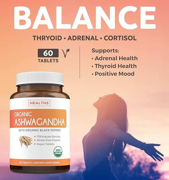 Adrenal & Ashwagandha (1-Month Supply) Calm & Energize Bundle - Adrenal Support with L-Tyrosine (120 Capsules) & USDA Organic Ashwagandha 1350mg Ashwagandha Root Powder per Serve (60 Capsules)