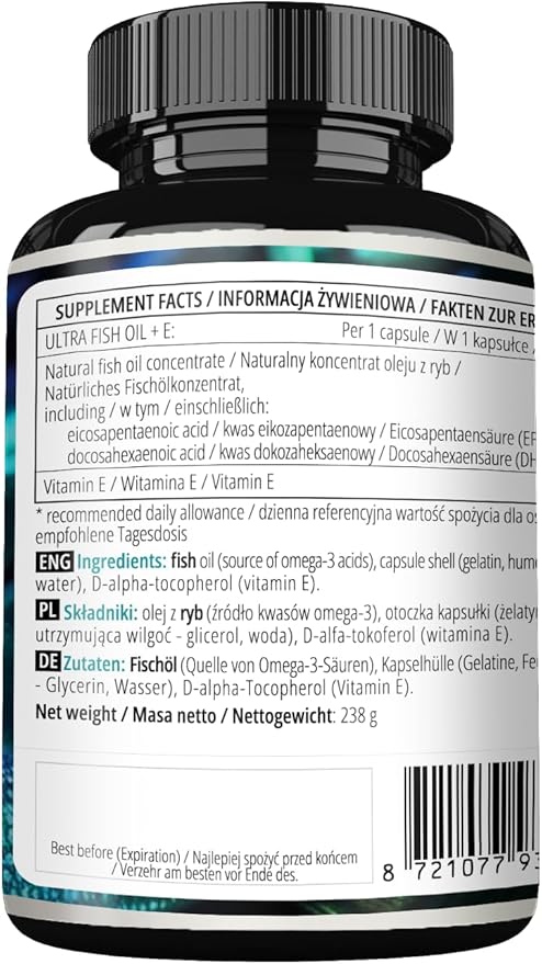 APOLLO'S HEGEMONY Ultra Fish Oil 1000mg with Vitamin E, 180 Softgel Capsules, High Strength Omega 3 with 500mg EPA and 250mg DHA, 6 Months Supply, Fatty Acids (EFAs)