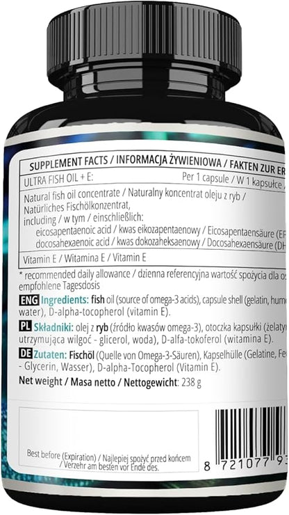 APOLLO'S HEGEMONY Ultra Fish Oil 1000mg with Vitamin E, 180 Softgel Capsules, High Strength Omega 3 with 500mg EPA and 250mg DHA, 6 Months Supply, Fatty Acids (EFAs)