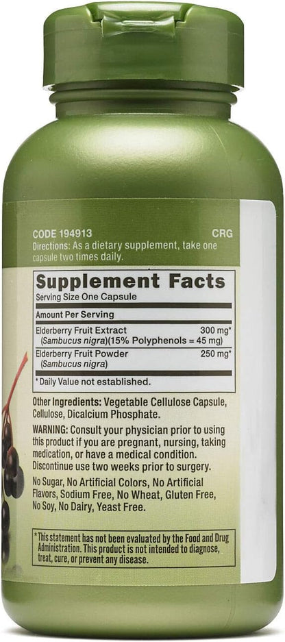 GNC Herbal Plus Elderberry Fruit 550mg, Vegetarian Supplement, 100 Servings