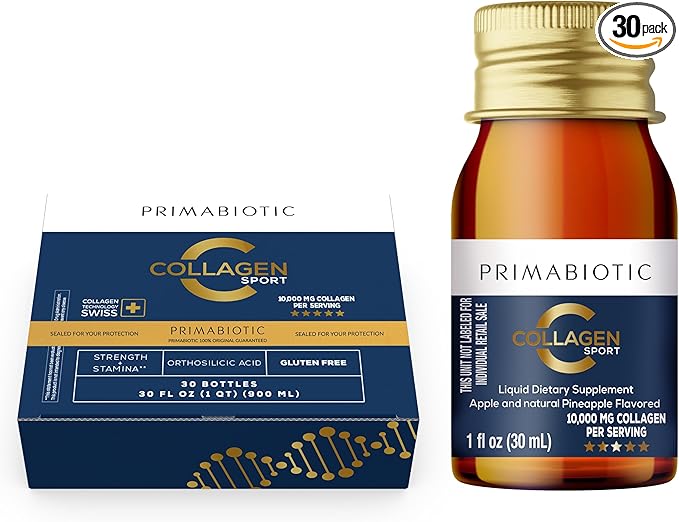 Liquid Collagen Sport- High Collagen Content [10,000 Mg] Per Serving - Hydrolyzed Collagen Drink and 12 Vitamins Orthosilicic Acid | Helps Bone Health, Hair, Nails | (30 Bottles x 30 ML)