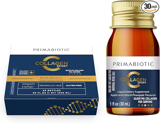 Liquid Collagen Sport- High Collagen Content [10,000 Mg] Per Serving - Hydrolyzed Collagen Drink and 12 Vitamins Orthosilicic Acid | Helps Bone Health, Hair, Nails | (30 Bottles x 30 ML)