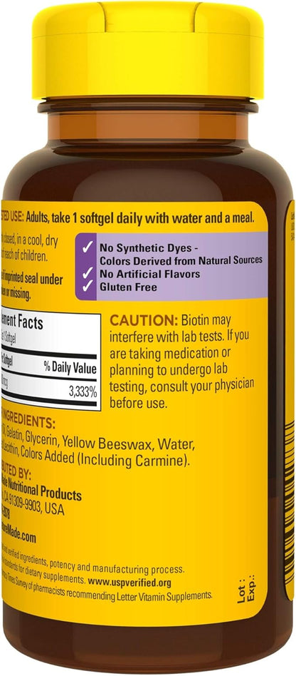Nature Made Biotin 1000 mcg, Dietary Supplement Supports Healthy Hair & Skin, 120 Softgels, 120 Day Supply