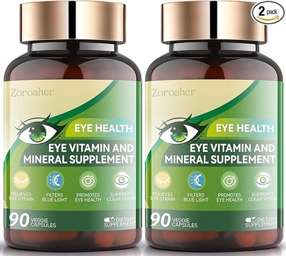 Advanced Eye Vitamins and Mineral Supplement with Lutein & Zeaxanthin + Zinc, Vitamin C & E - Supports Vision, Macular Health & Eye Health - 2 * 90 Count