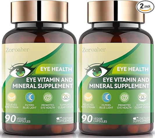 Advanced Eye Vitamins and Mineral Supplement with Lutein & Zeaxanthin + Zinc, Vitamin C & E - Supports Vision, Macular Health & Eye Health - 2 * 90 Count