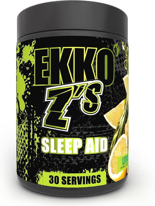 EKKO Z’S Sleep Aid Formula, Lemonade Flavor, Sleep Support Powder with Magnesium Bisglycinate, Zinc, GABA, L Theanine, Melatonin, Adaptogens, Relaxation Support for Men & Women, 30 Servings