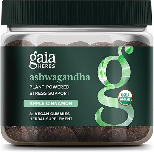 Gaia Herbs Organic Ashwagandha Gummies, Stress Support, Cinnamon, Ginger, Gluten Free, Vegan, 81 Count