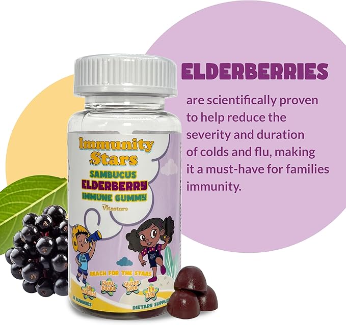 Elderberry Gummies with Vitamin C and Zinc, Sambucus Elderberry Family Immune Boost Gummies, 30 Gummies Delicious Defense for Kids and Adults