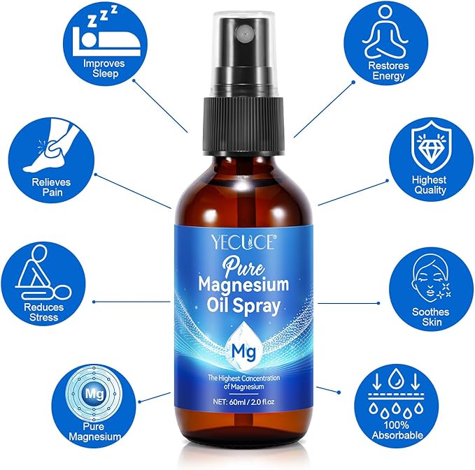 Pure Magnesium Oil Spray,100% Pure & Natural Organic Magnesium Oil Spray, Easy to Use(4 Fl.Oz Set)