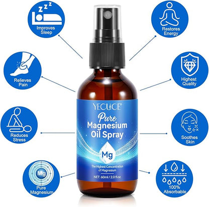 Pure Magnesium Oil Spray,100% Pure & Natural Organic Magnesium Oil Spray, Easy to Use(4 Fl.Oz Set)