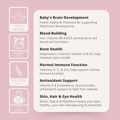 Prenatal Vitamins for Women with Iron, Vitamin D, Calcium & More, Supports Healthy Pregnancy & Baby Development - Maintains Red Blood Cells & Nervous System - Early Pregnancy Must Haves - 30 Caps