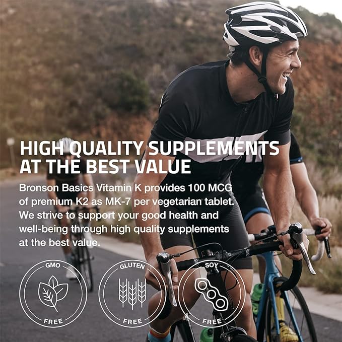 Bronson Vitamin K2 MK-7 100 MCG, K2 as MK7 Menaquinone, Bone Support 1 Year Supply, 360 Tablets