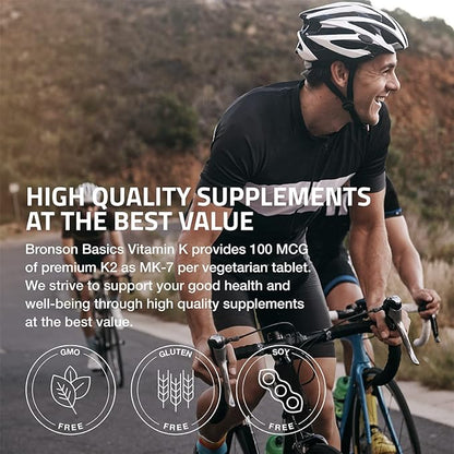 Bronson Vitamin K2 MK-7 100 MCG, K2 as MK7 Menaquinone, Bone Support 1 Year Supply, 360 Tablets