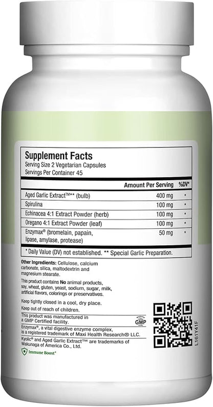 Maxi Health - Maxi Biotic Aged Garlic Extract Capsules (90 Count) | Kyolic Garlic Supplement with Spirulina, Echinacea, Oregano and Enzymax - Natural Antioxidant - Wellness Support