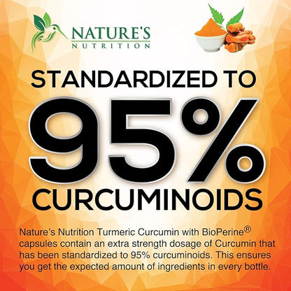 Turmeric Curcumin Supplement 1950mg with Organic Turmeric & Ginger, 95% Curcuminoids, BioPerine Black Pepper for Best Absorption, Nature's Vegan Joint Support, Non-GMO, Bottled in USA - 60 Capsules