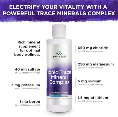 Swanson Concentrace Trace Mineral Drops 8oz-Complete Mineral Complex for Energy, Hydration, & Electrolyte Balance Over 72 High Absorption Ionic Minerals Such As Magnesium, Potassium, Calcium (2 Pack)
